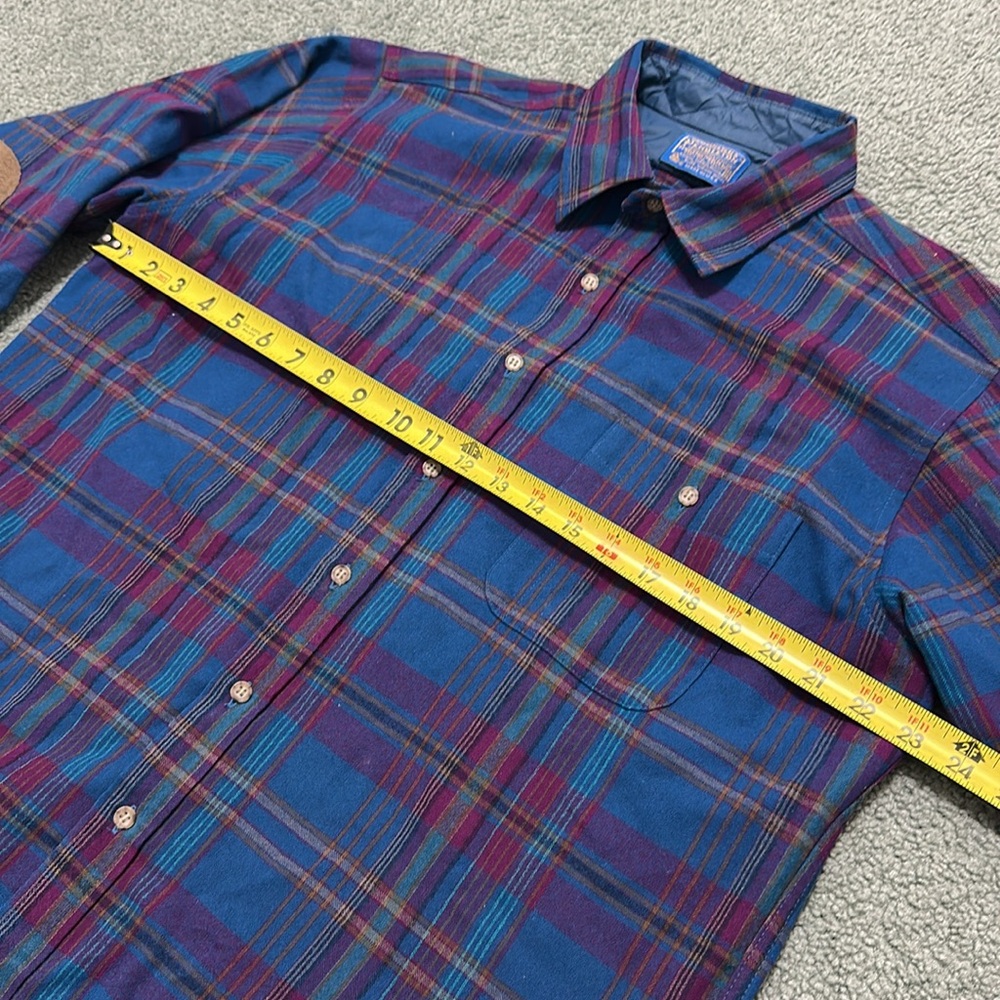 Vintage Pendleton Elbow Patch Wool Long Sleeve Button Up Shirt Plaid XL - Picture 8 of 9